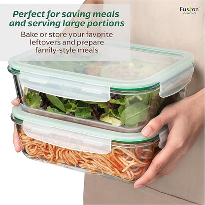Fusion Gourmet Large Glass Food Storage Containers with Lids [5 Pack, 72 oz, 9 Cup], Airtight, Leakproof, Microwave and Oven Safe Borosilicate Glass