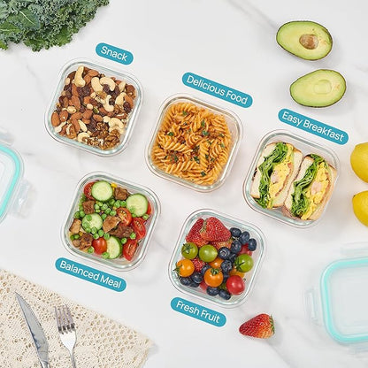 Vtopmart 5Pack 17.5oz Glass Storage Containers with Lids, Glass Meal Prep Food Container Sets with Snap Airtight Lids for Microwave, Oven, Freezer and Dishwasher, Green