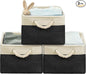 Simple Houseware 15.7" x 12" Wide & Low Fabric Storage Bin for Shallow Gaps and Closet, Braided Handles, 3 Pack, Black