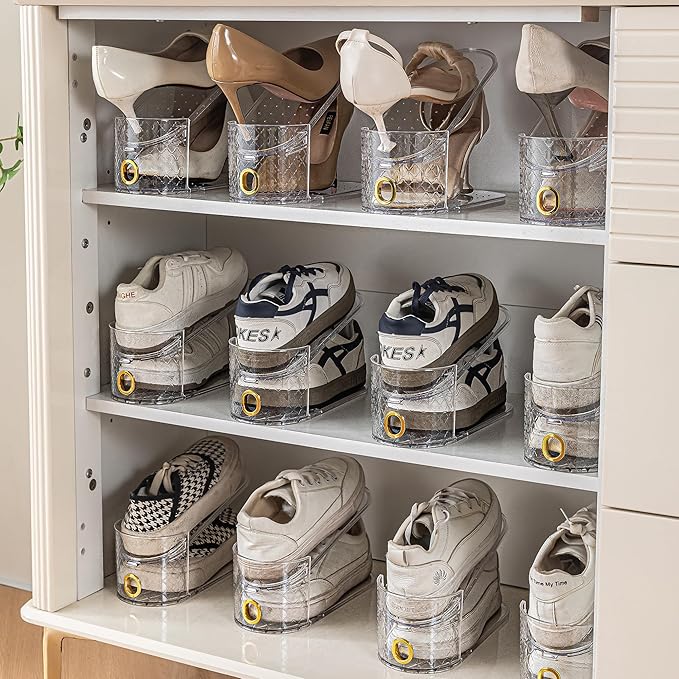 Shoe Slot Organizer 10 Pack - Shoe Slots，Can Save 50% of Shoe Stackers Space，Adjustable Shoe Stacking Device, Double-Layer Design for Shoe Slots Organizer for Closet. (Pattern, 10 Pack)