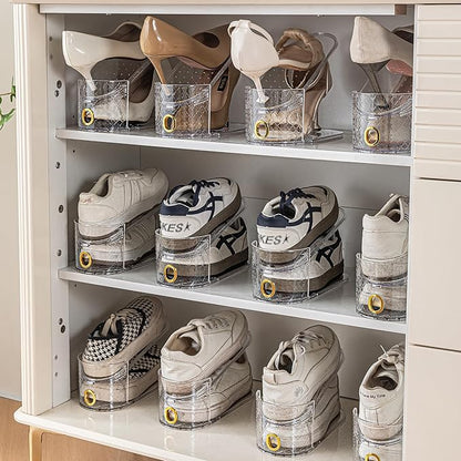 Shoe Slot Organizer 10 Pack - Shoe Slots，Can Save 50% of Shoe Stackers Space，Adjustable Shoe Stacking Device, Double-Layer Design for Shoe Slots Organizer for Closet. (Pattern, 10 Pack)