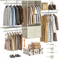 96 Hanging Closet System with 2 Wooden Drawers, 75"–87" Height Adjustable Closet Organizer System with Tower, 4-8FT Custom Closet Shelving System, Wall-Mounted Walk-In Closets Wardrobe, White Oak