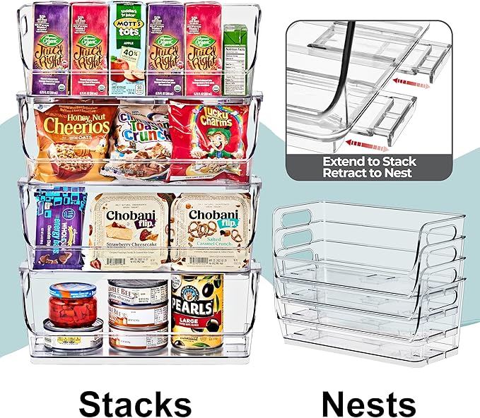 Sorbus Stackable Storage Bins Open Front, Clear Stackable Storage Bins, Pantry Bins for Storage and Organization, Acrylic Stackable Bins for Kitchen, Clear Pantry Organizer Bins (Small Narrow 6 Pack)