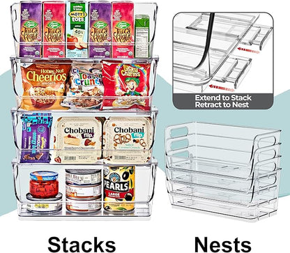 Sorbus Stackable Storage Bins Open Front, Clear Stackable Storage Bins, Pantry Bins for Storage and Organization, Acrylic Stackable Bins for Kitchen, Clear Pantry Organizer Bins (Small Narrow 6 Pack)