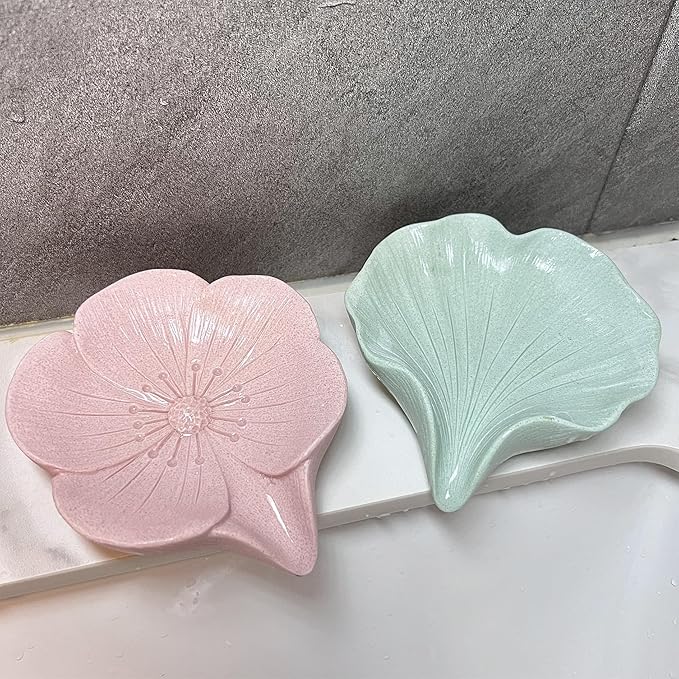 Soap Dish Soap Holder Self-Draining Soap Dish, Resin Bar Soap Holder, Ginkgo Leaf Shape Soap Tray Soap Saver for Bathroom,Kitchen,Sink,Bathtub, Easy Cleaning and Keep Dry