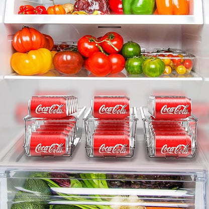 Simple Houseware 2-Pack Auto-Rolling Beverage Can Organizer for Fridge, Clear Front-Loading Soda Dispenser with Smooth Glide Design, Space-Saving Refrigerator Storage Bins