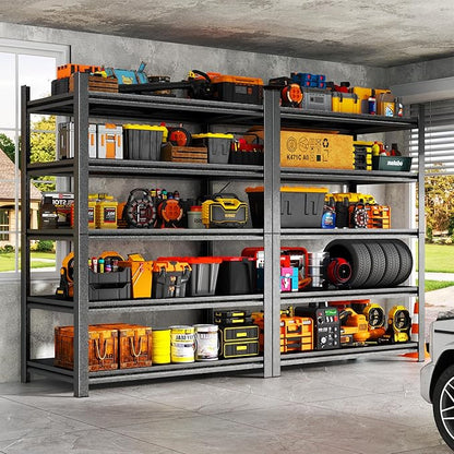 45''W Garage Shelving,3300LBS Heavy Duty Garage Shelving,78"H Industrial Shelving,Adjustable Storage Shelf Unit with Double Layer Posts for Garage,Basement,Warehouse,Commercial,Black 5 Tier