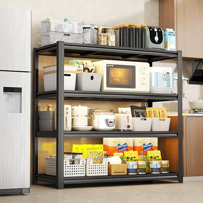 Garage Shelving,4-Tier Heavy Duty Storage Shelves,Adjustable Metal Shelving Unit,for Garage Warehouse Basement Kitchen Industrial Utility Racks,63" H X 45" W X 20" D,Black
