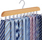 Tie Rack Hanger for Closet 20 Foldable Hooks, 1 Pack Wooden Non Slip Large Capacity Space Saving Tie and Belt Organizer with 360° Rotating Hooks for Tank Tops Bras Scarves Hat