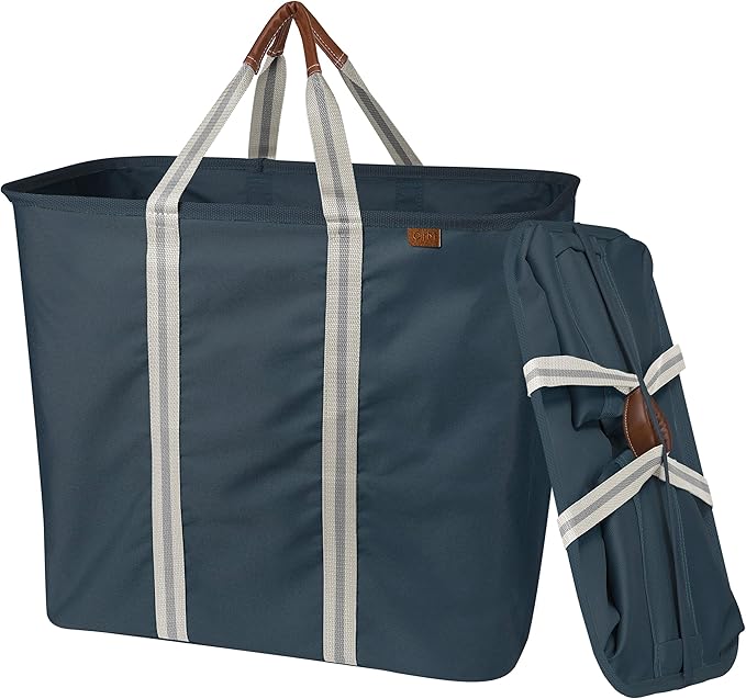CleverMade Collapsible Laundry Caddy – Foldable Laundry Hamper & Tote, XXL 64L Pop-Up Laundry Basket with Handles, Space-Saving Laundry Organizer for Home & Travel, 2 Pack - LUXE Navy Noir