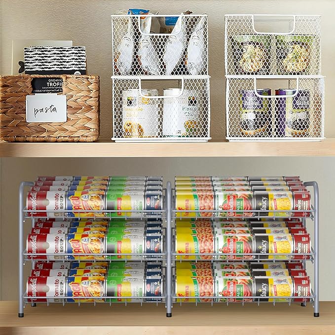 MOOACE Can Rack Organizer, 2 in 1 Can Storage Dispenser Holds up to 72 Cans, Can Organizer for Pantry Kitchen Cabinet, Silver