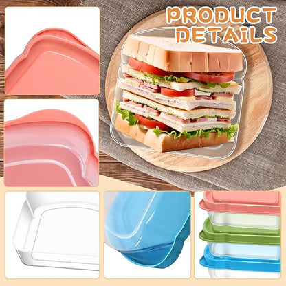 3 Pack Sandwich Containers, Colored Sandwich Boxes for Lunch, Reusable and Easy to Open Fun Sandwich Container (in 3 Colors)