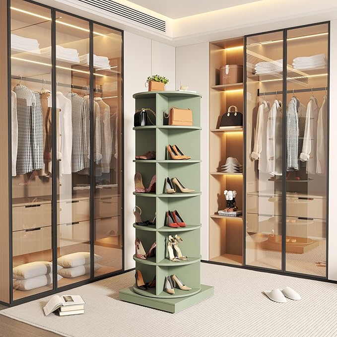 HomVent Rotating Shoe Rack, 6-Tier Spinning Shoe Rack Tower, Free Standing 360° Revolving Shoe Organizer Shoe Storage Shelf Hold Over 24 Pairs Shoes for Entryway Living Room