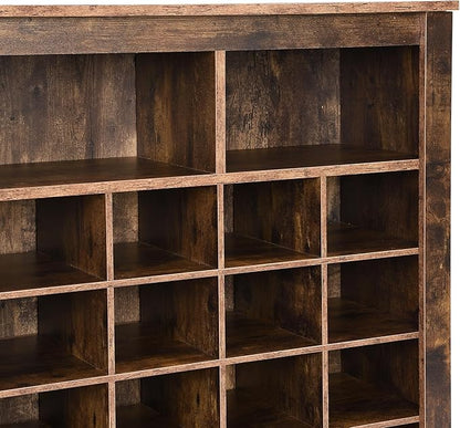 JIVOIT Modern Square Shoe Cabinet with Curved Base, Sleek Design 24 Shoe Cubby Console, Versatile Sideboard for Hallway, Bedroom, Living Room (Rustic Brown,Curved Base)
