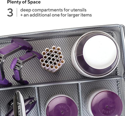 Mindspace Utensil Holder, Kitchen Condiment Organizer and Flatware Utensil Caddy | The Mesh Collection, Silver