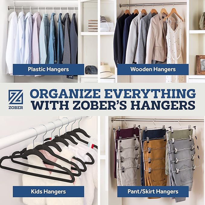 Zober Pants Hangers Non Slip - Open Ended Pants and Jean Hangers for Closet - Space Saving Clothes Hanger - Strong, Durable, Metal Pant Hangers (Black)