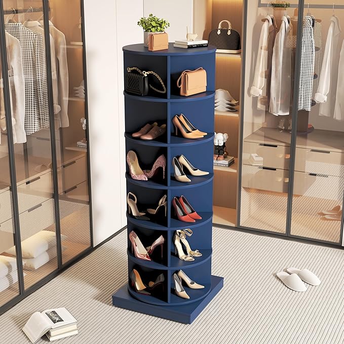 Rotating Shoe Rack Tower, 6-Tier Spinning Shoe Rack, Free Standing 360° Revolving Shoe Organizer Rotating Vertical Shoe Rack Can Hold 24 Pairs of Shoes for Entryway Living Room Hallway