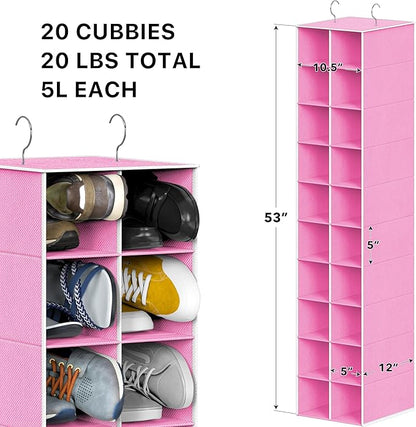 Simple Houseware 20 Section Shelves Hanging Shoes Organizer Holder for Closet, Pink