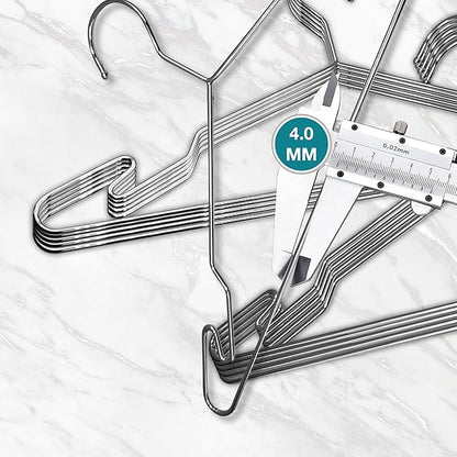 Heavy Duty Metal Hangers with Unique Hook Design Durable & Sturdy Coat Hangers 4mm Thick Withstands 25lbs Weight Smooth Finish Compact Shirt Hangers - 20 Pack Chrome