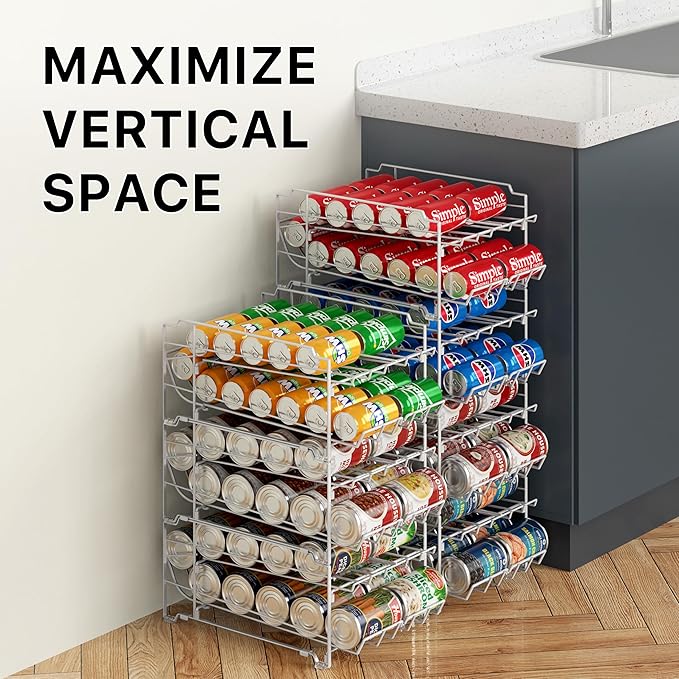 Simple Houseware Dual Row Front Loading Stackable Can Dispenser, White