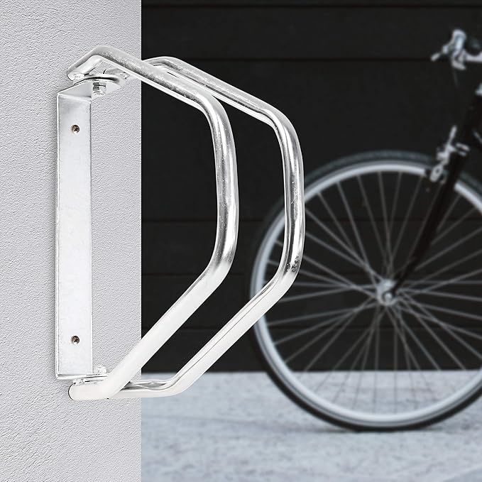 a Relaxdays Bicycle Stand for Wall Mounting, Wall Mount for 1 Bike, Galvanised, Adjustable, HBT: 32.5 x 9 x 28.5 cm, Silver