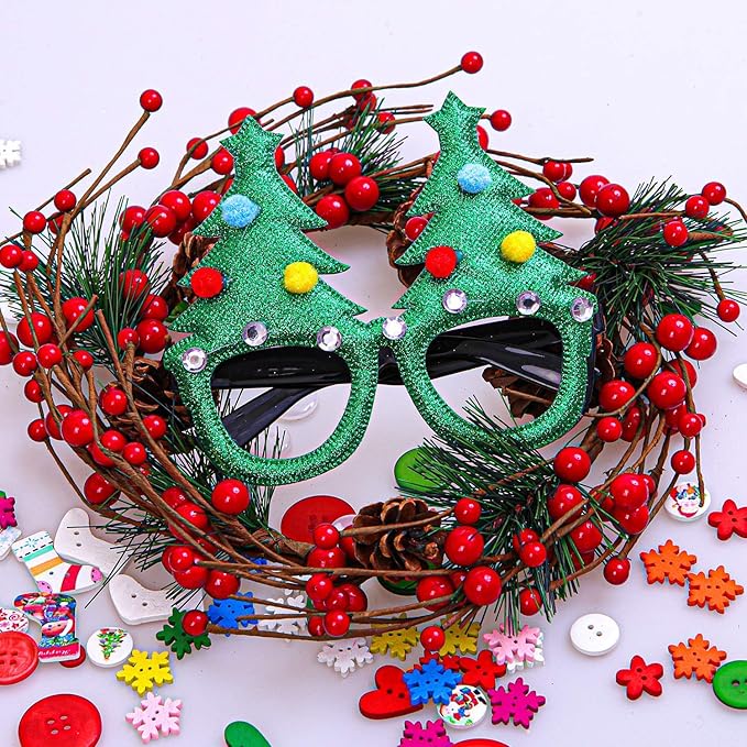 Callenbach Christmas Glasses Frame Glitter Eyewear Decoration Xmas Costume Creative Eyeglasses for Holiday Party Favors, Assorted Styles 6 Pieces