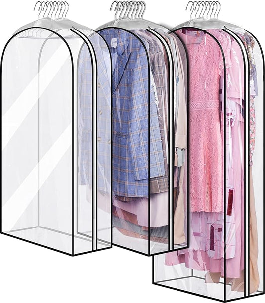 MISSLO 10" Gusseted All Clear Garment Bags for Hanging Clothes 40"+50" Suit Bags for Closet Storage Dresses Protectors for Shirts, Coats, Gowns, 3 Packs