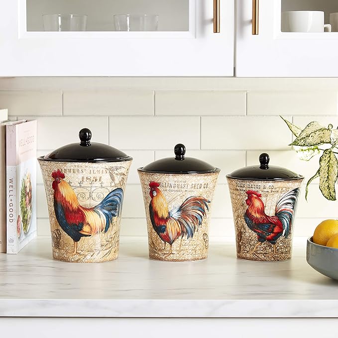 Certified International 23656 Gilded Rooster Canister Set (3 Piece), One Size, Multicolor