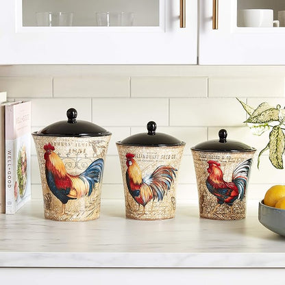 Certified International 23656 Gilded Rooster Canister Set (3 Piece), One Size, Multicolor