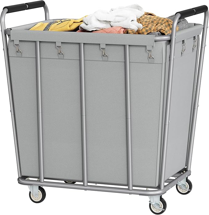 Hoctieon Large Laundry Cart with Wheels, 400L Heavy Duty Laundry Basket Organizer, Rolling Hamper Sorter for Clothes Storage, Industrial Dirty Clothes Hamper for Home & Hotel, Gray