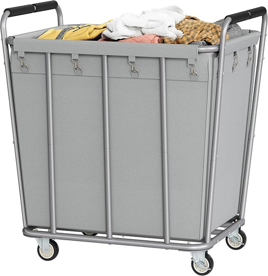 Hoctieon Large Laundry Cart with Wheels, 400L Heavy Duty Laundry Basket Organizer, Rolling Hamper Sorter for Clothes Storage, Industrial Dirty Clothes Hamper for Home & Hotel, Gray