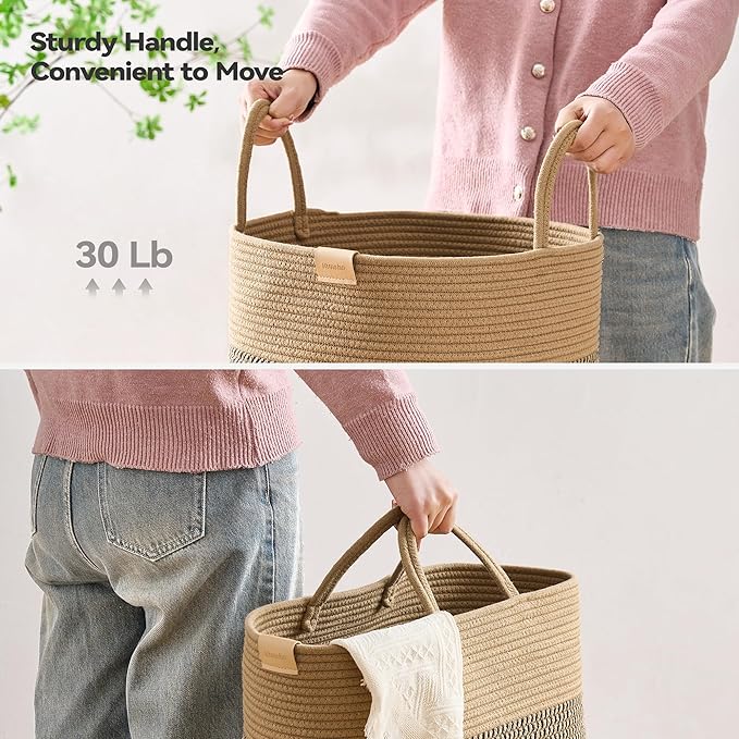 Nunsino Laundry Hamper 62L,Large Laundry Basket for Clothes,Decorative Storage Basket for Blankets,Cotton Rope Woven basket for bedroom,Dark Brown