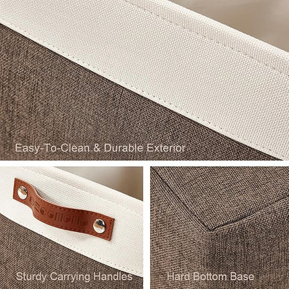 DECOMOMO Storage Bins, Large Fabric Storage Baskets for Shelves, Decorative Linen Closet Organizer, 15 x 11 x 9.5 inches (Brown & White, 4 Pack)