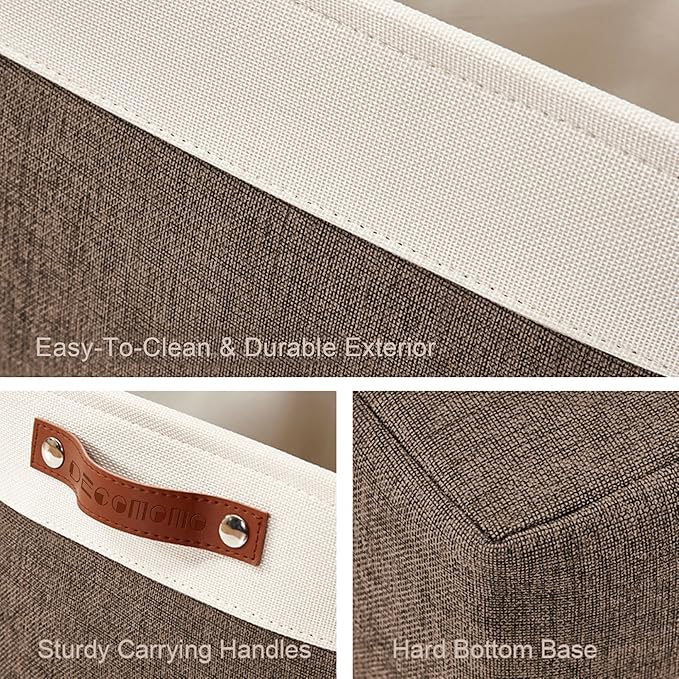 DECOMOMO Storage Bins, Large Fabric Storage Baskets for Shelves, Decorative Linen Closet Organizer, 15 x 11 x 9.5 inches (Brown & White, 3 Pack)