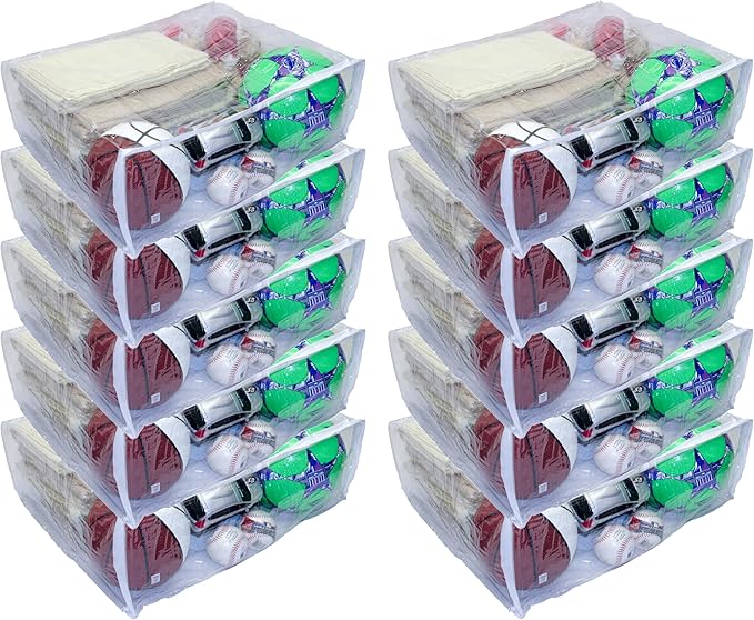 10-Pack Jumbo Heavy Duty Vinyl Zippered Square Storage Bags (Clear) for Sweaters, Blankets, Comforters, Bedding Sets and Much More! (23" x 23" x 10")