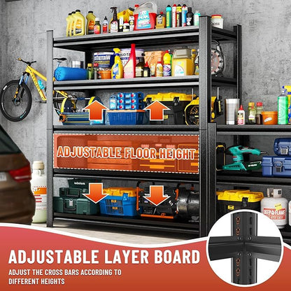 5-Tier Garage Shelving Heavy Duty, 3000LBS Metal Shelving Unit, Adjustable Garage Storage Shelves, Easy Assembly Steel Shelving, Utility Storage Rack Shelf for Warehouse, 77.4”H*39.4”W*15.7”D