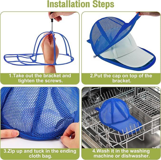 MAGTSMEI Hat Washer Cage, Foldable Hat Washer for Baseball Caps/Keep shape/Suitable for Adult & Kid's/Home Storage & Portable for Travel/Black