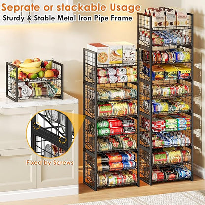 X-cosrack 2 Packs Stackable Can Rack Organizer for Pantry, 2-Tier Sturdy Adjustable Pantry Can Storage Organizer for Canned Food Can Goods, Kitchen Can Dispenser Holder for Soda Drinks Snack, Black