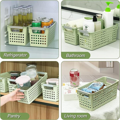 Soddeph Slim Plastic Storage Basket with Handles, Narrow Organizer box for Shelves, Organizer box for Organizing, Kitchen,Home,Office (Green, Small)