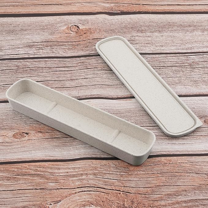 1pcs Portable Flatware Box Travel Tableware Storage Case Box, Utensil Case Flatware Storage Box for Cutlery Kit, 9.84 x 2.40 inch (Beige)