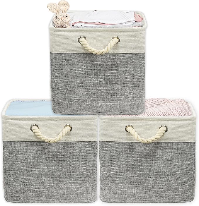 Simple Houseware 13" x 13" Large Fabric Storage Cubes for Closet and Cube Organizer, 3 Pack, Gray