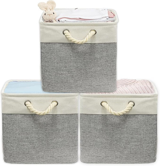Simple Houseware 13" x 13" Large Fabric Storage Cubes for Closet and Cube Organizer, 3 Pack, Gray