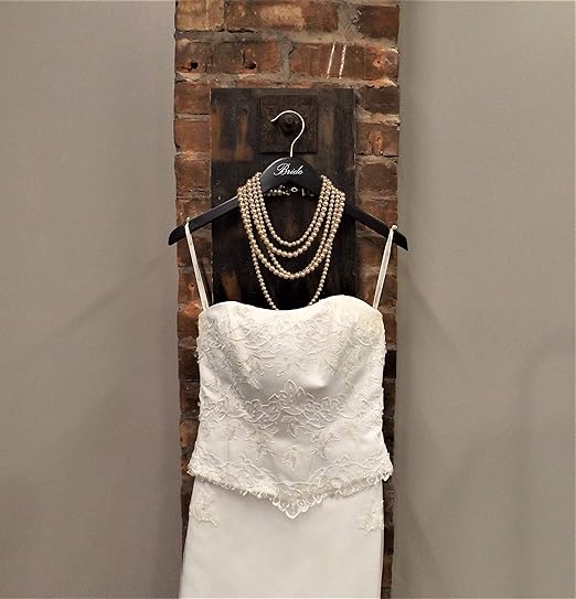 NAHANCO 17" Wooden Hangers, Bride and Groom Set, Black with Silver Imprint (2 Piece Set)