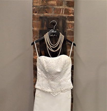 NAHANCO 17" Wooden Hangers, Bride and Groom Set, Black with Silver Imprint (2 Piece Set)