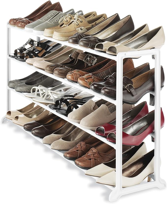Whitmor 4 Tier 20 Pair Floor Shoe Rack - White