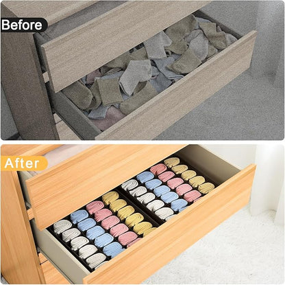 Joyoldelf Sock Drawer Organizer Divider Underwear Organizer 24-cell Fabric Dresser Drawer Organizers Storage Boxes for Socks Lingerie, Handkerchiefs, Ties 4 Pack (Black)