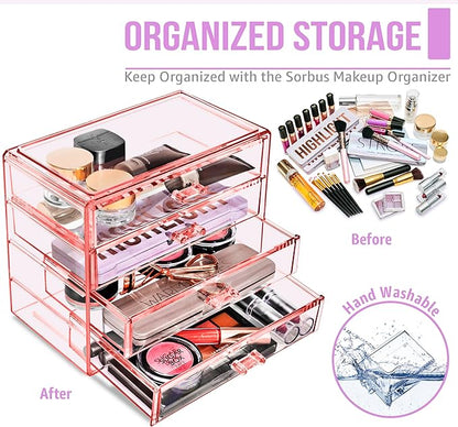 Sorbus Makeup Organizer - 4 Drawer Acrylic Make Up Organizers and Storage for Cosmetics, Jewelry, Beauty Supplies, Clear Makeup Organizer for Vanity, Girl's Room, College Dorm, Counter, Bathroom-Sinks