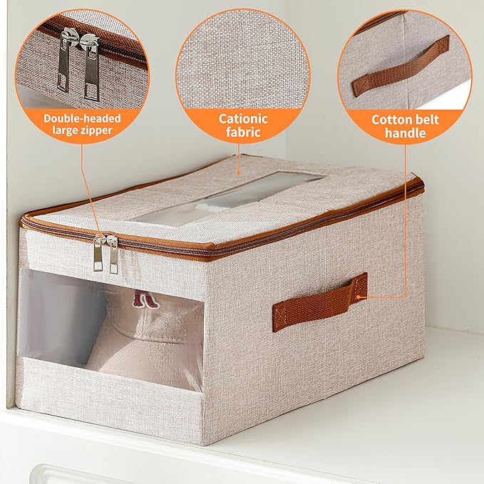 Stackable Hat Organizer for Baseball Caps, Hat Storage Holder Container for Closet Hold Up to 12 Caps with Clear Window, Hat Boxes for Home Storage (Beige, 1 Pack)