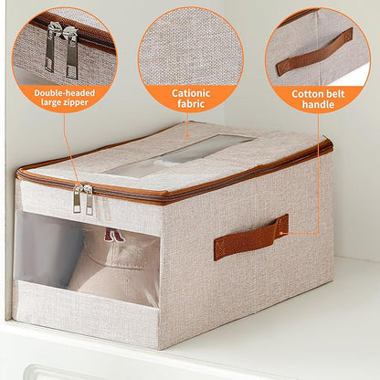 Stackable Hat Organizer for Baseball Caps, Hat Storage Holder Container for Closet Hold Up to 12 Caps with Clear Window, Hat Boxes for Home Storage (Beige, 1 Pack)