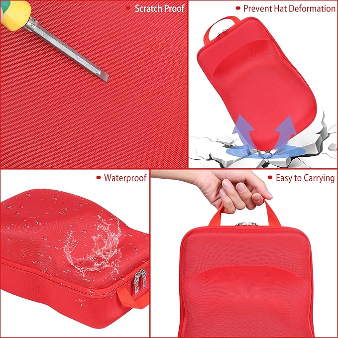 khanka Hard Storage Carrying Case Compatible with Baseball Caps This Organizer Holder Protects up to 8 Hats (Red)